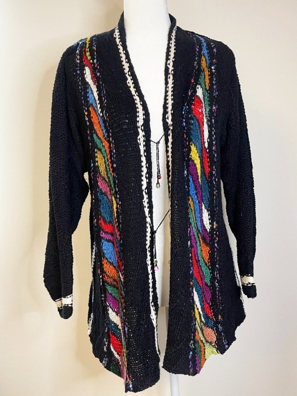 Parvaneh Knitwear XL Black Multicolor Art Knit Cardigan Sweater Eclectic